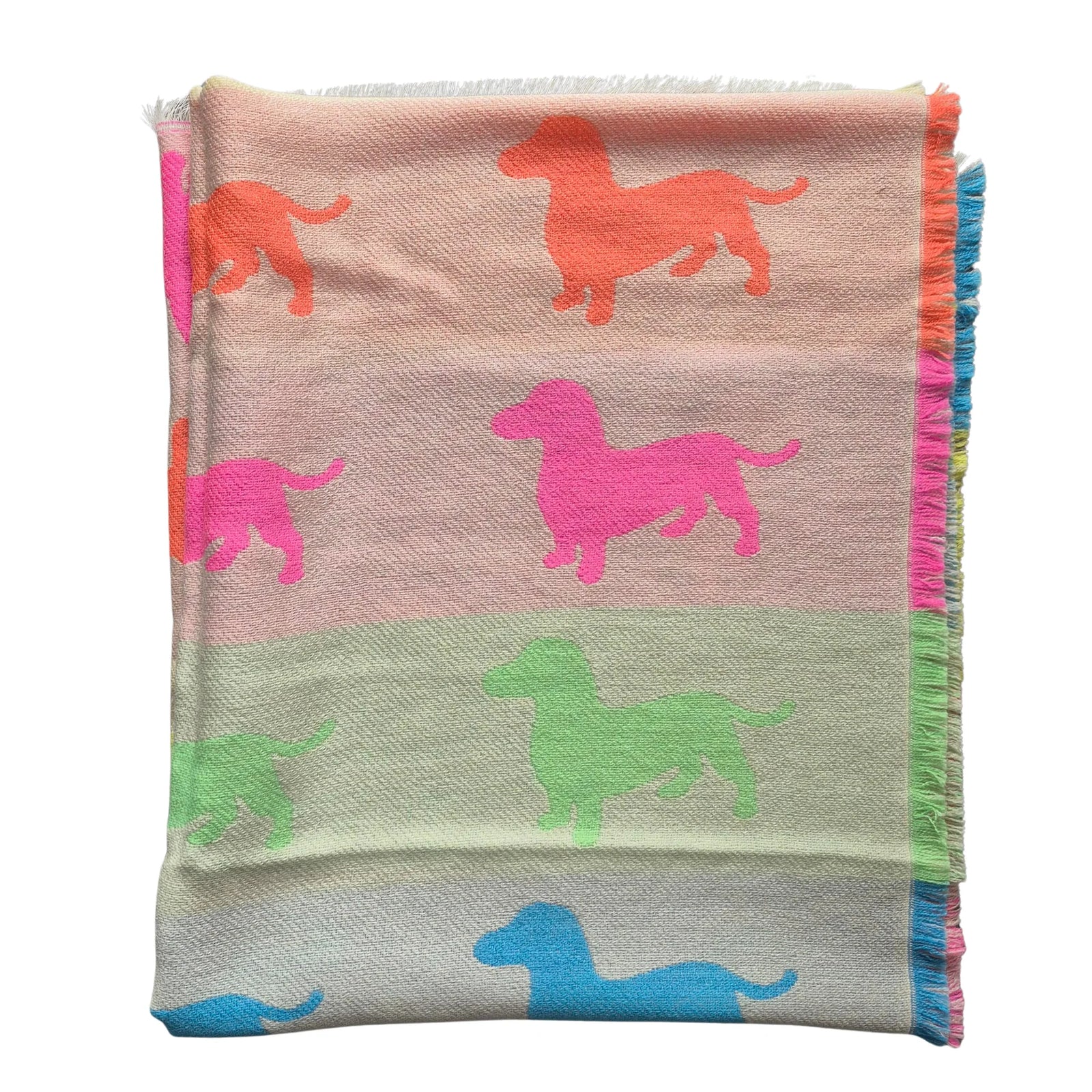 Blanket with colorful dachshund silhouettes on a white background