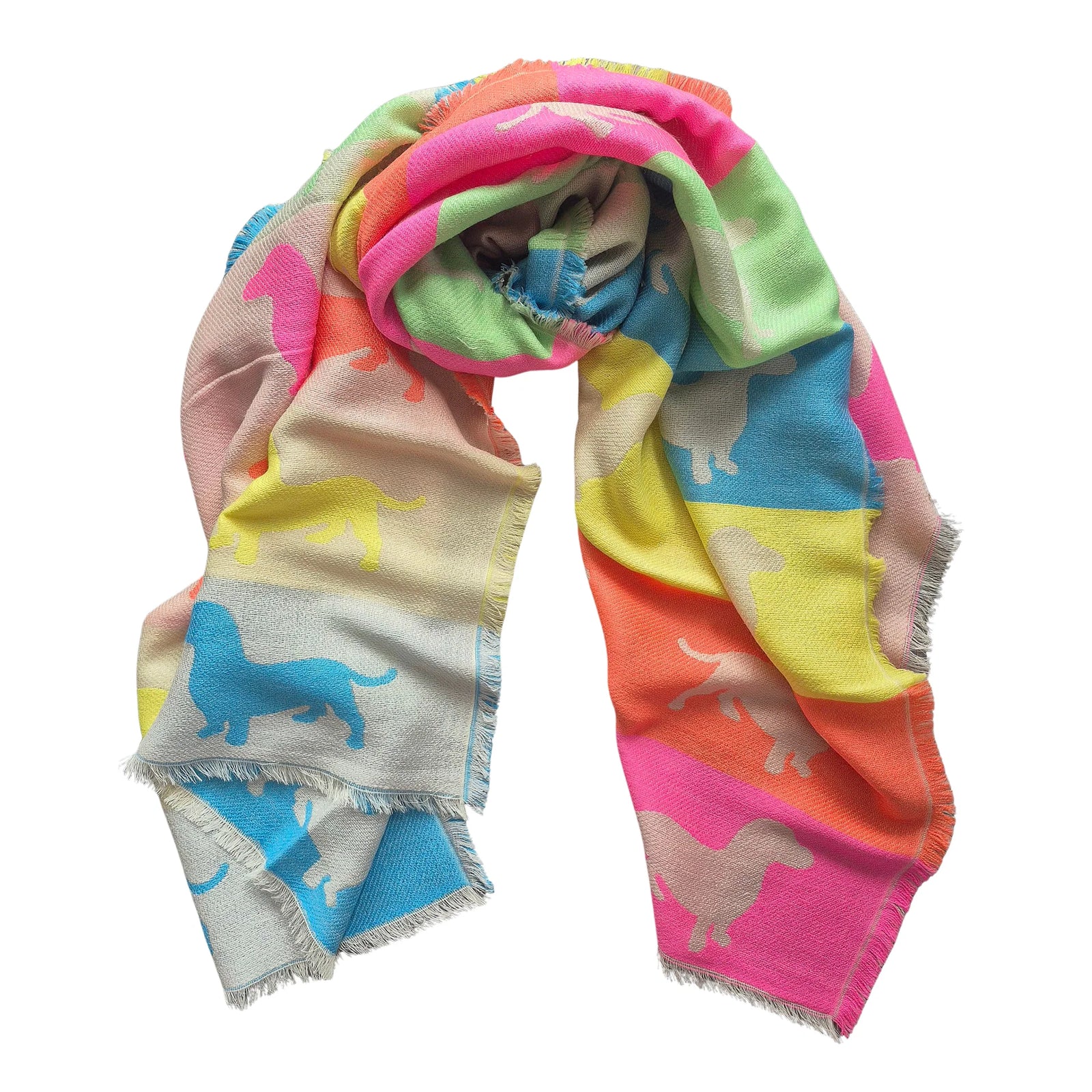 Colorful scarf with dog patterns on a white background