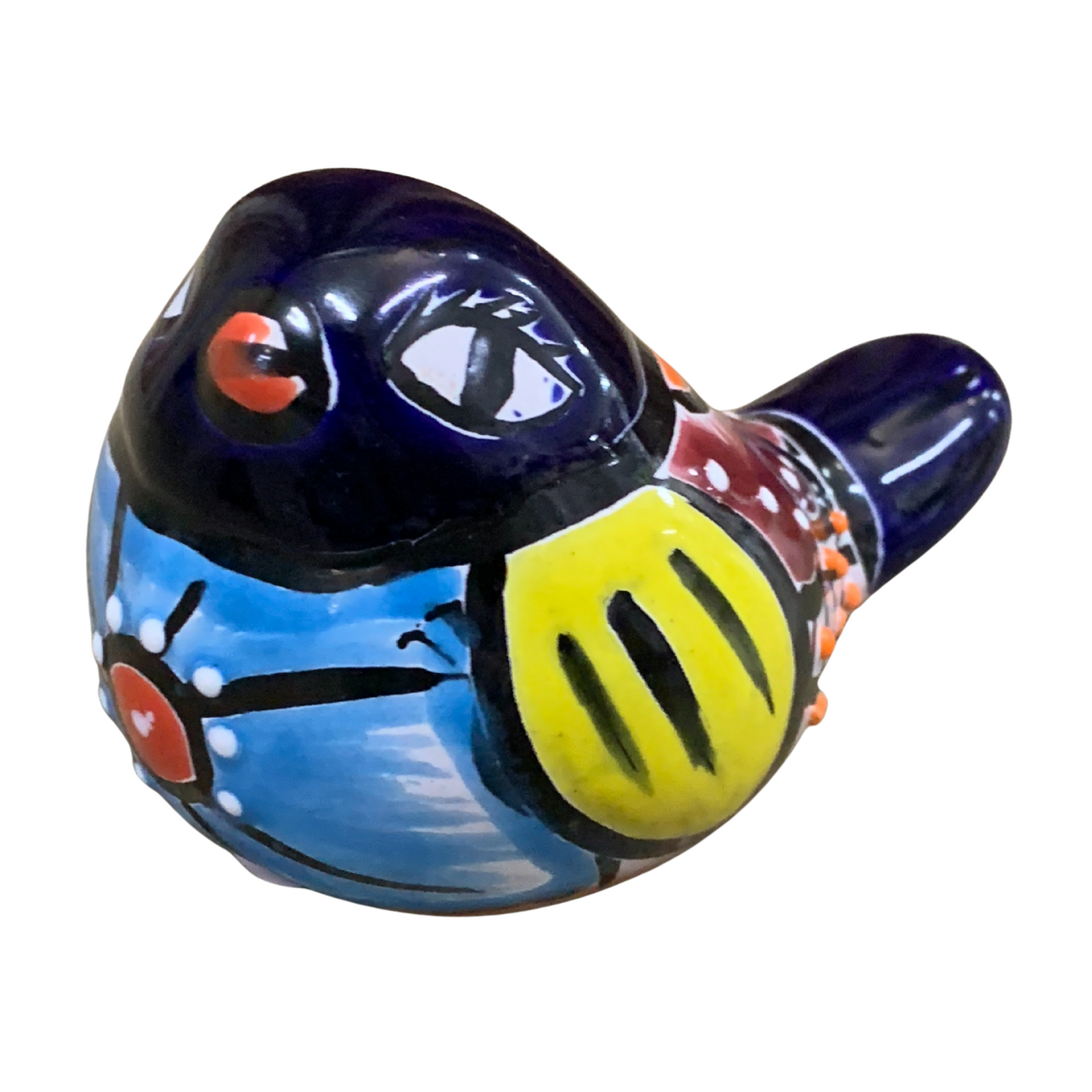 Talavera Mini Doves. Colorful glass duck-shaped object on a white background
