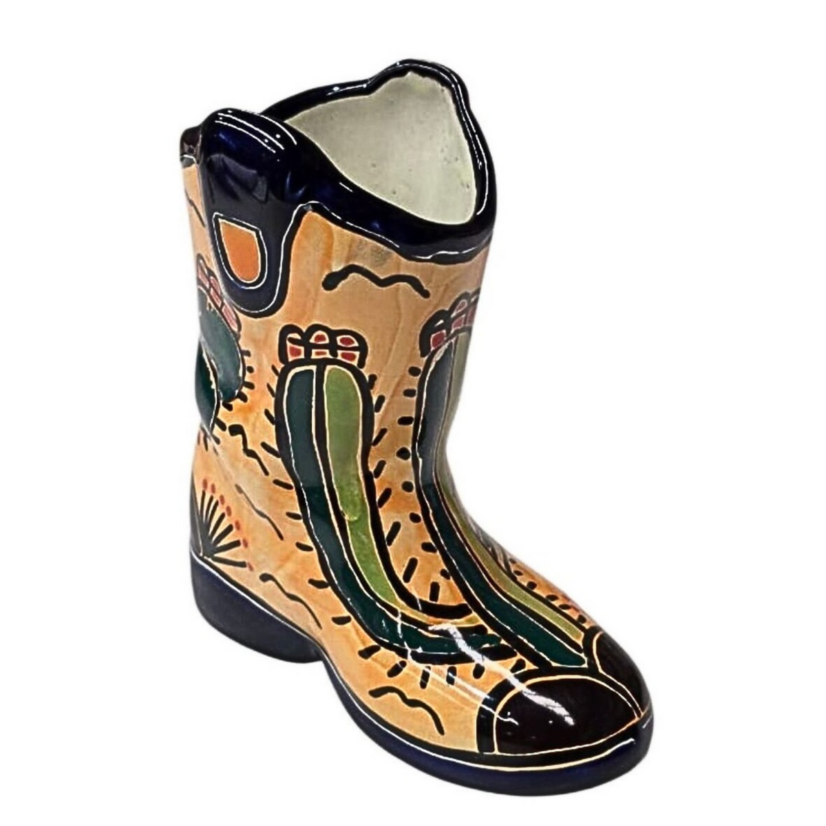 Rustico Mexicano Talavera Desert Small Cowboy Boot Vase Rustico Mexicano