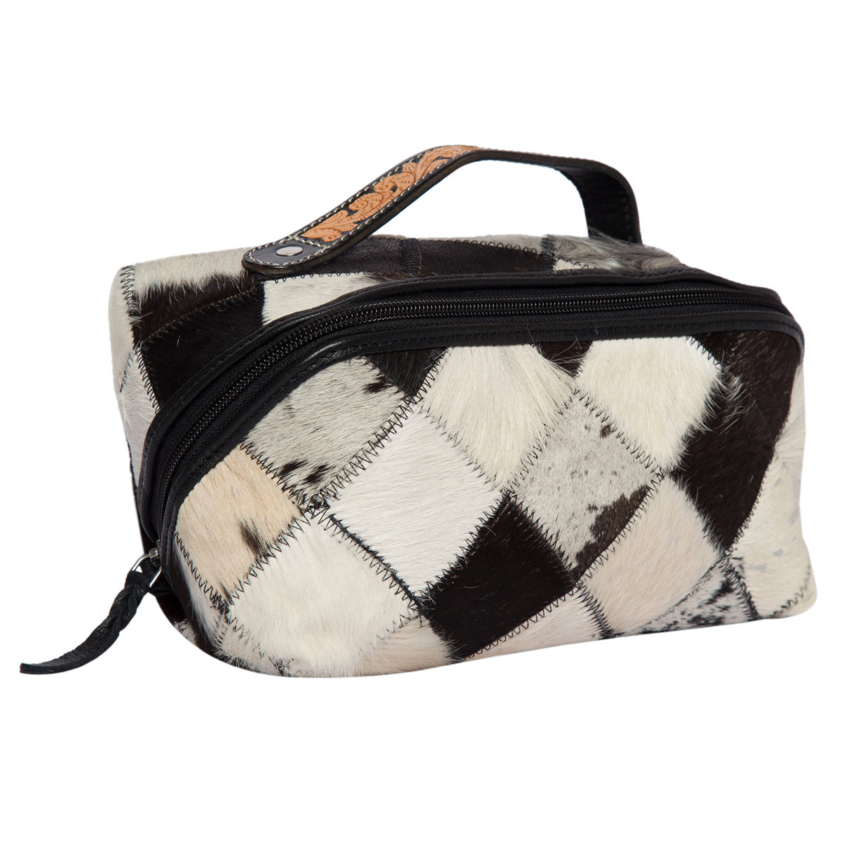Women&#39;s Cowhide Patchwork Cosmetic Bag