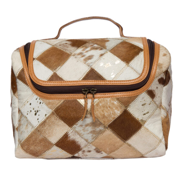 Women's Cowhide Patchwork Toiletries Bag