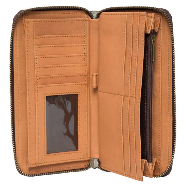 Women's Tooling Leather Cowhide Zippered Wallet