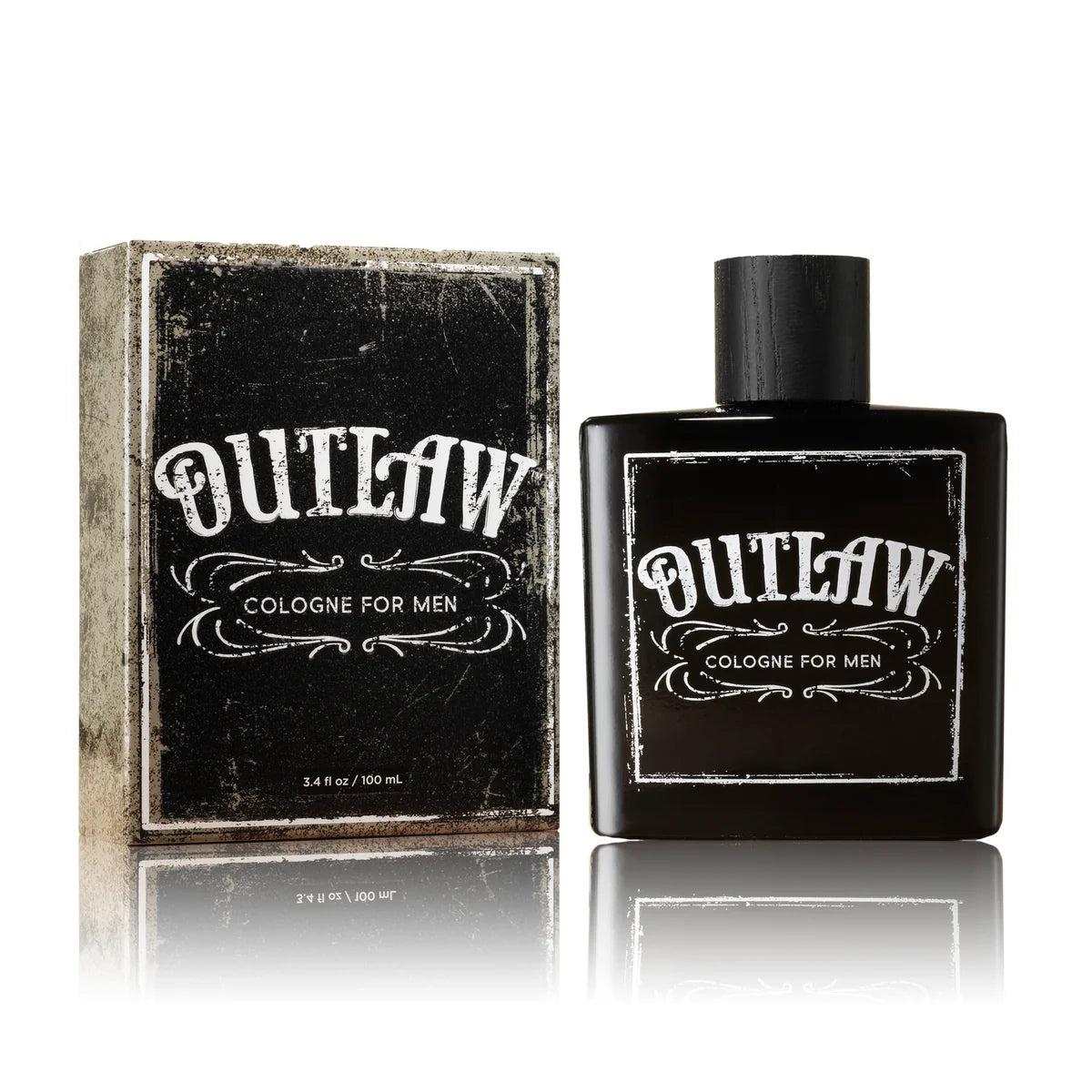Outlaw cologne bottle and packaging on a white background