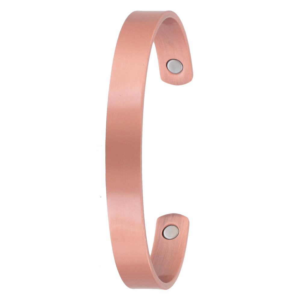 Medium Plain Copper Magnetic Band. A medium-sized, plain copper magnetic therapy cuff bracelet with a smooth surface and visible magnetic stones on the inside.