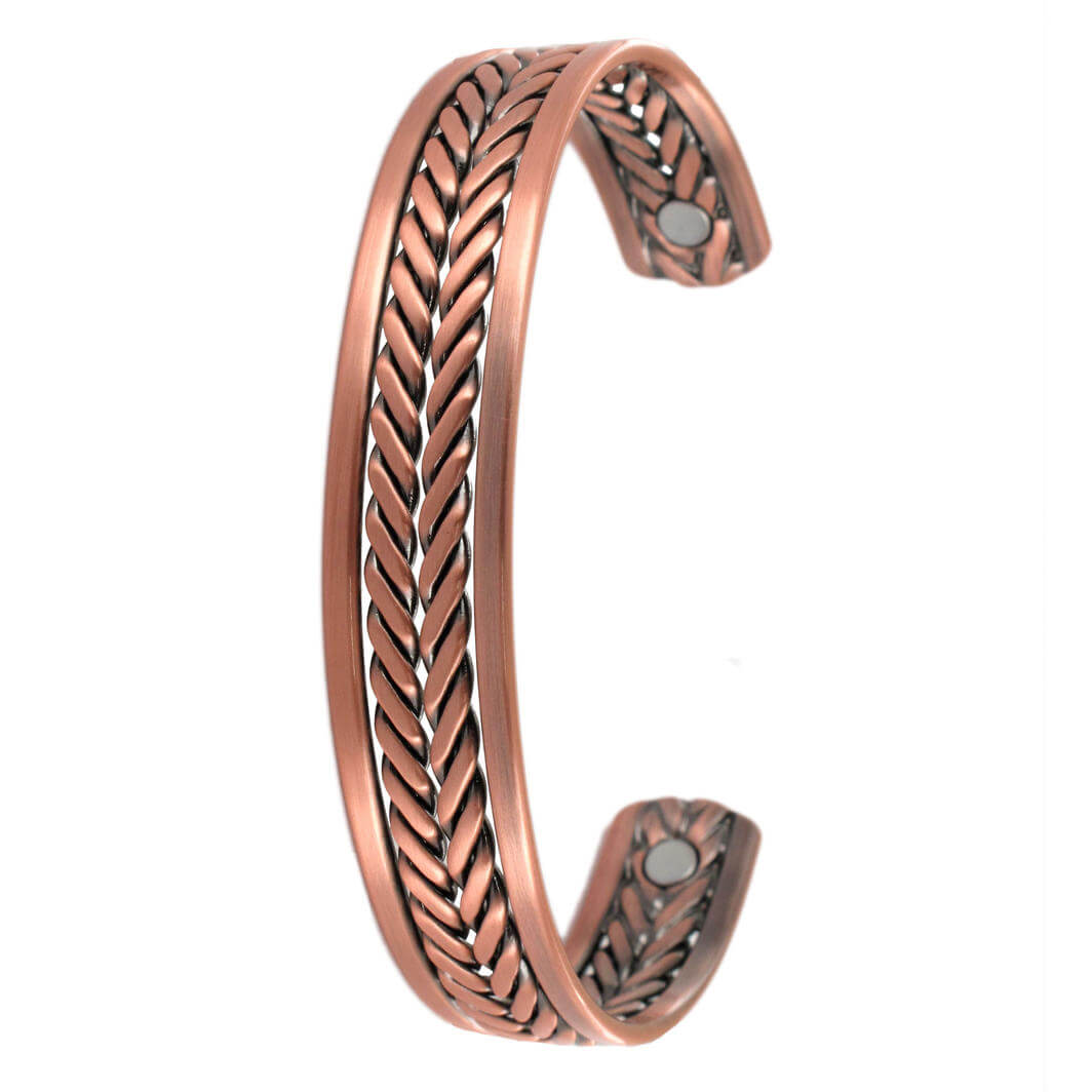 Double Twist Copper Magnetic Band. A double twist copper magnetic therapy cuff bracelet with embedded magnets.