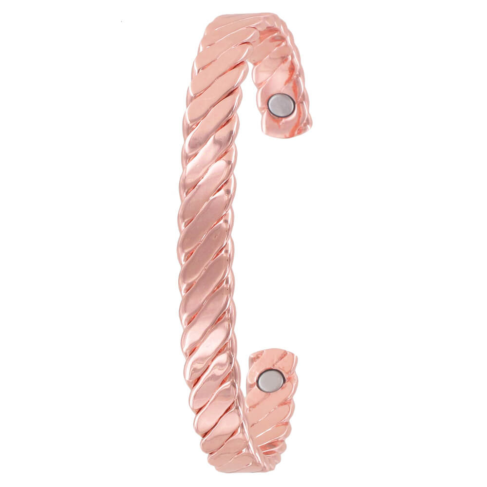 Twist Pattern Copper Magnetic Band. A twisted pattern copper magnetic bracelet with two magnetic stones visible on the ends.