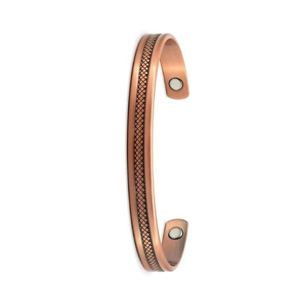Mesh Pattern Copper Magnetic Band. A copper bracelet with a mesh pattern design and a magnetic clasp.