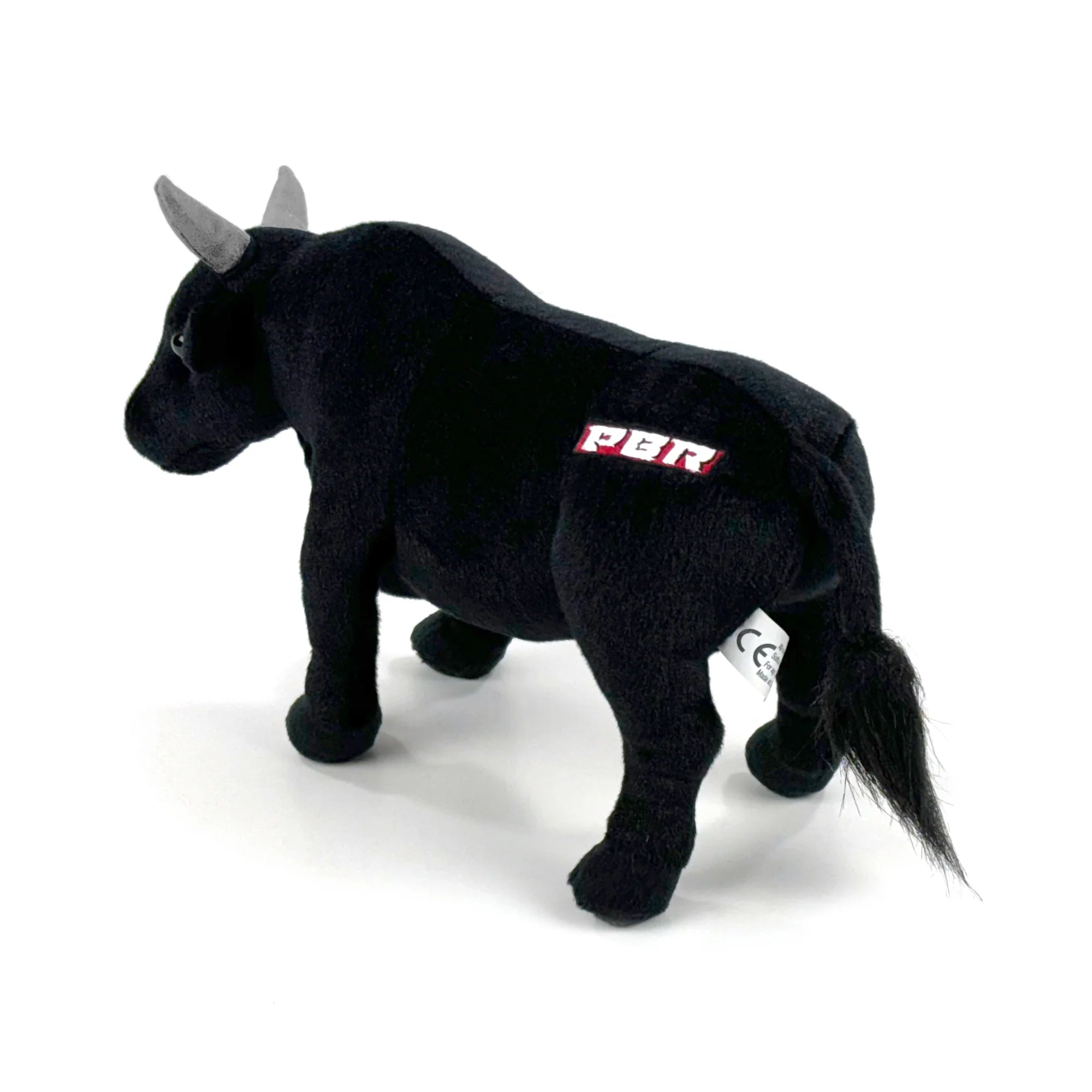 Big Country Toys 14" PBR Plush Bull. Black plush toy bull with 'PBR' label on a white background