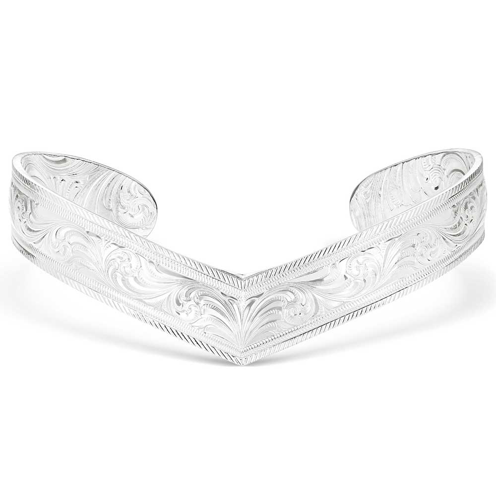 Montana Silversmith Silver bracelet with intricate design.