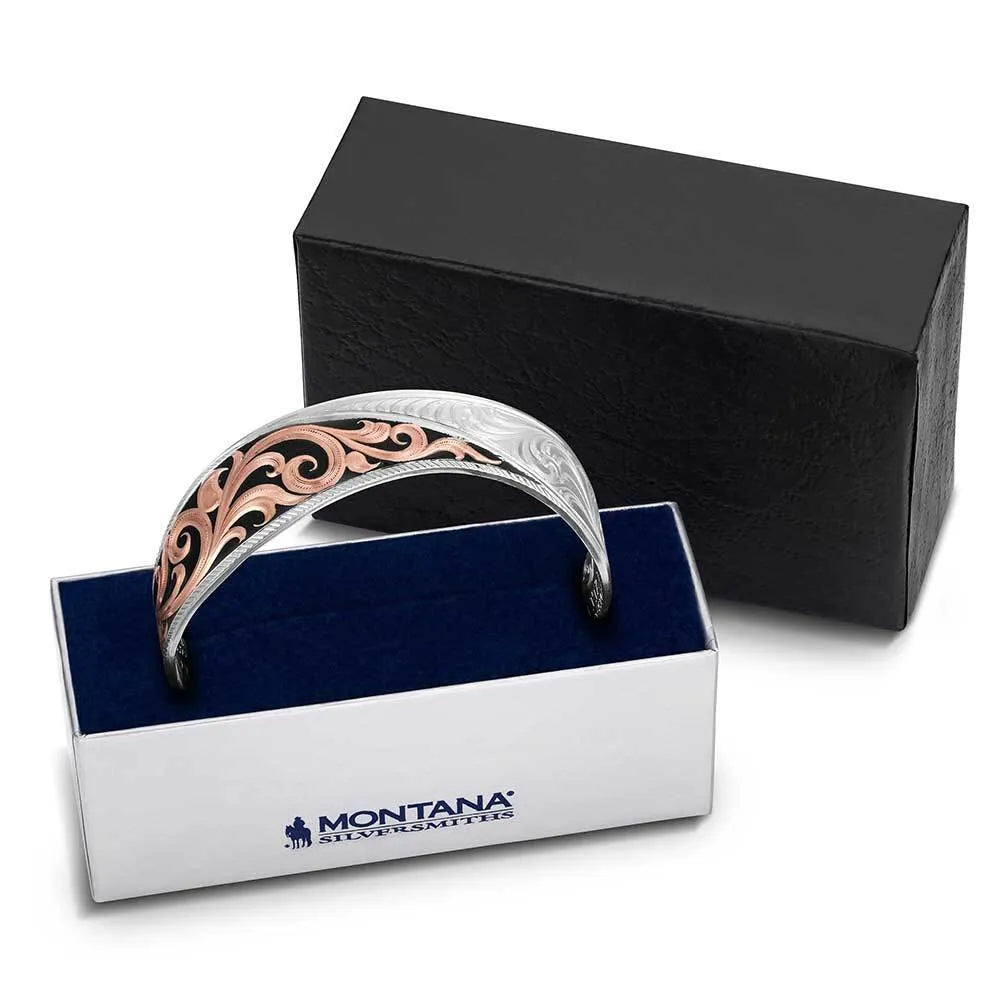 Silver and rose gold bracelet in a Montana Silverjewels box on a white background
