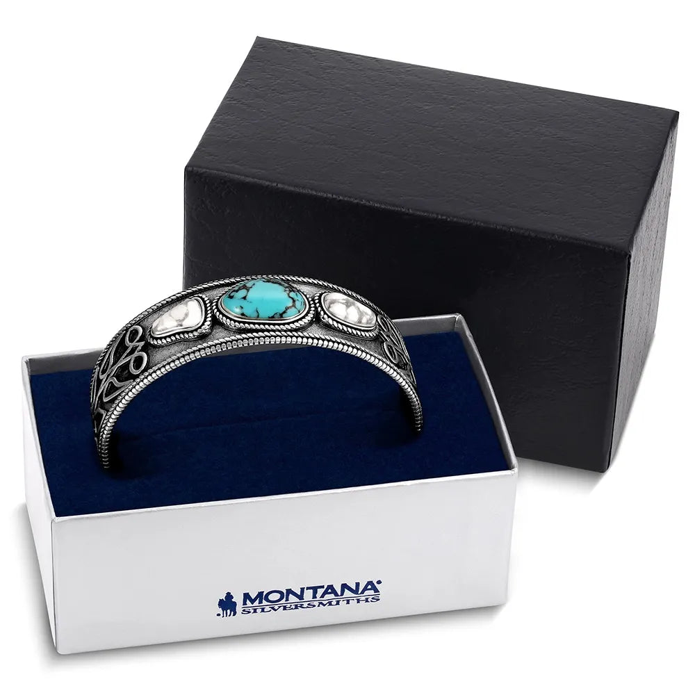 Montana Silversmiths Boot Stitch Turquoise Cuff Bracelet Montana Silversmiths