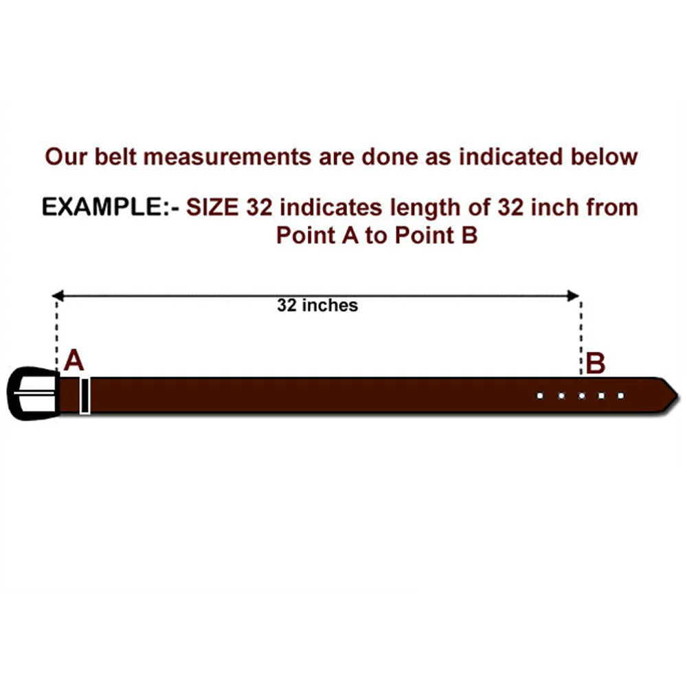 Measurement guide for American Darling belt with labeled points A and B and text explaining size measurement.