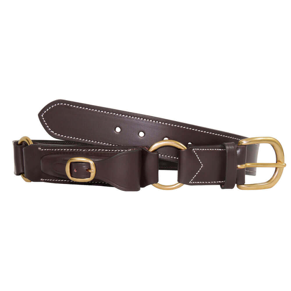 Victor Hobble Belt with Pouch. A brown Victor hobble belt with a pouch and brass buckle, displayed on a white background.