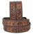American Darlin brown western leather belt with intricate floral patterns and decorative studs on a white background