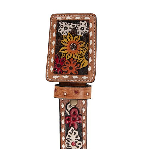 Fort Worth Decorative leather strap with floral patterns on a white background