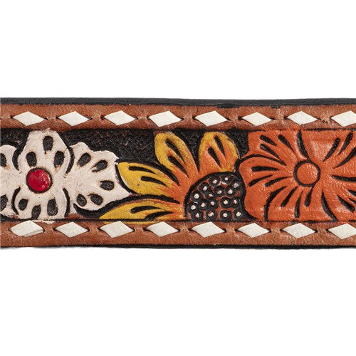 Fort Worth Decorative leather strip with floral patterns on a white background
