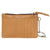 Tooling Tan Leather Key/ Card Case. Brown leather wallet with floral patterns and keychain on a white background