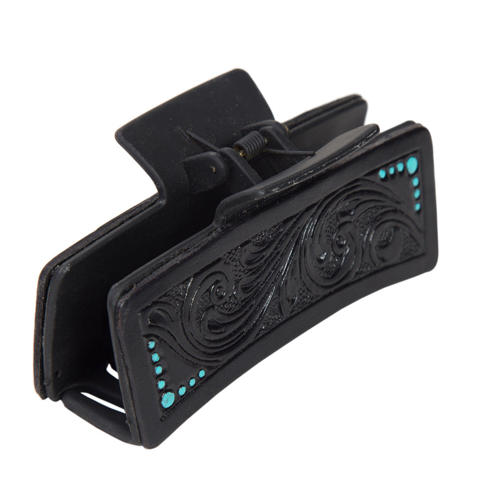 Women's Tooled Leather Hair Clip
