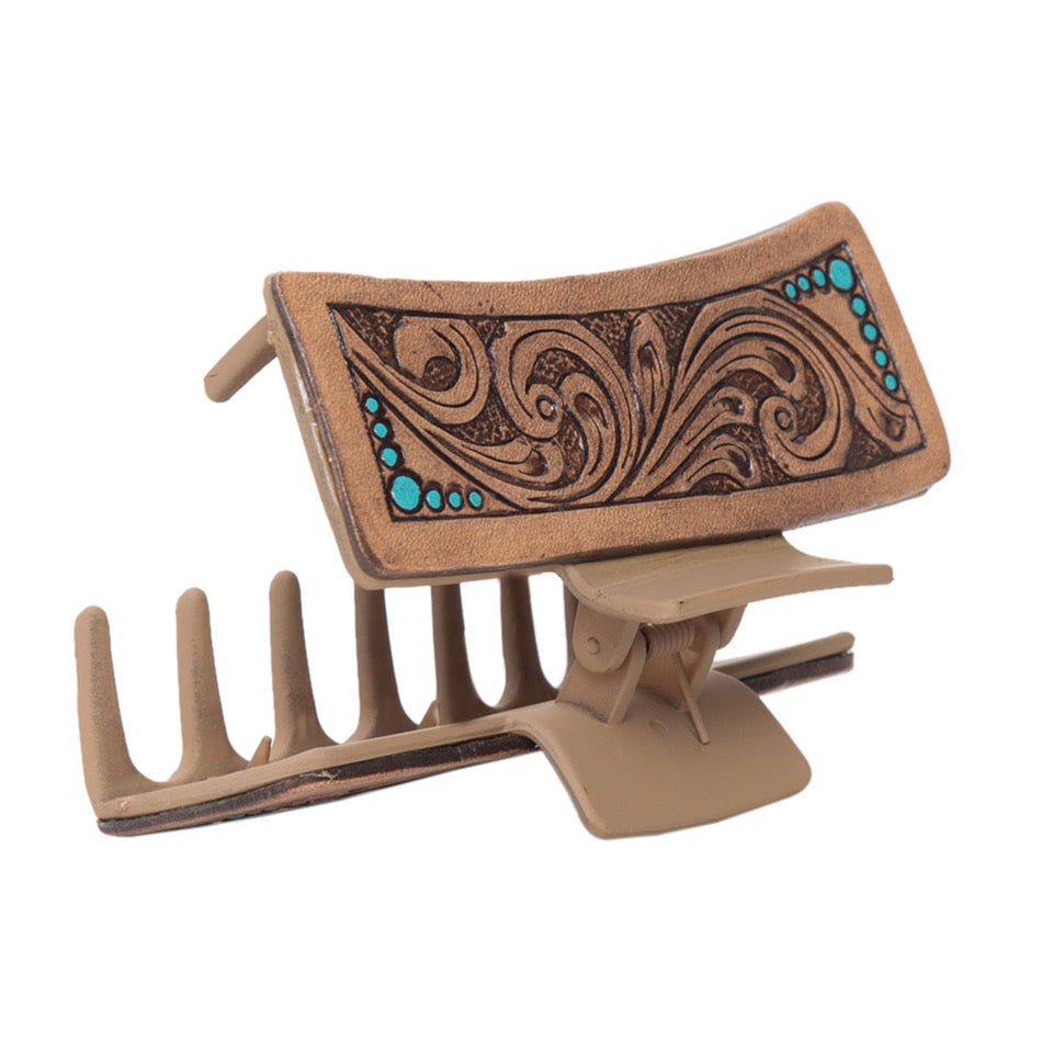 Women's Tooled Leather Hair Clip