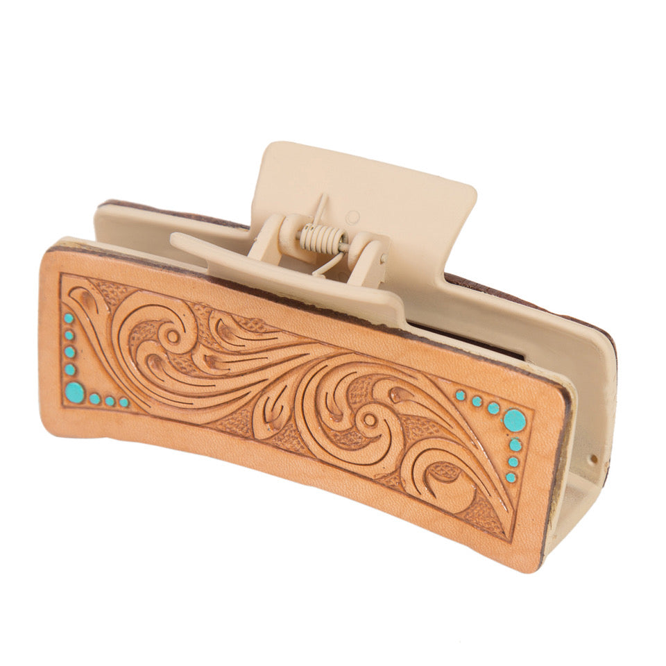 Women&#39;s Tooled Leather Hair Clip