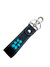 Tooling Leather and Cowhide Sleek Keyring. Black leather keychain with blue floral design on a white background