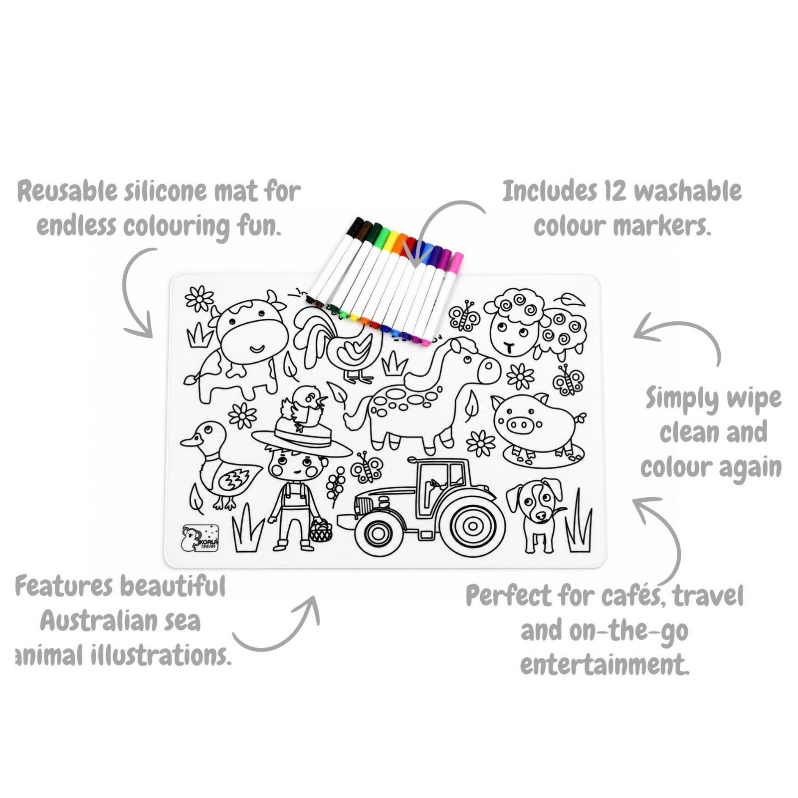 Farm Animals Reusable Silicone Drawing Mat Eleganter