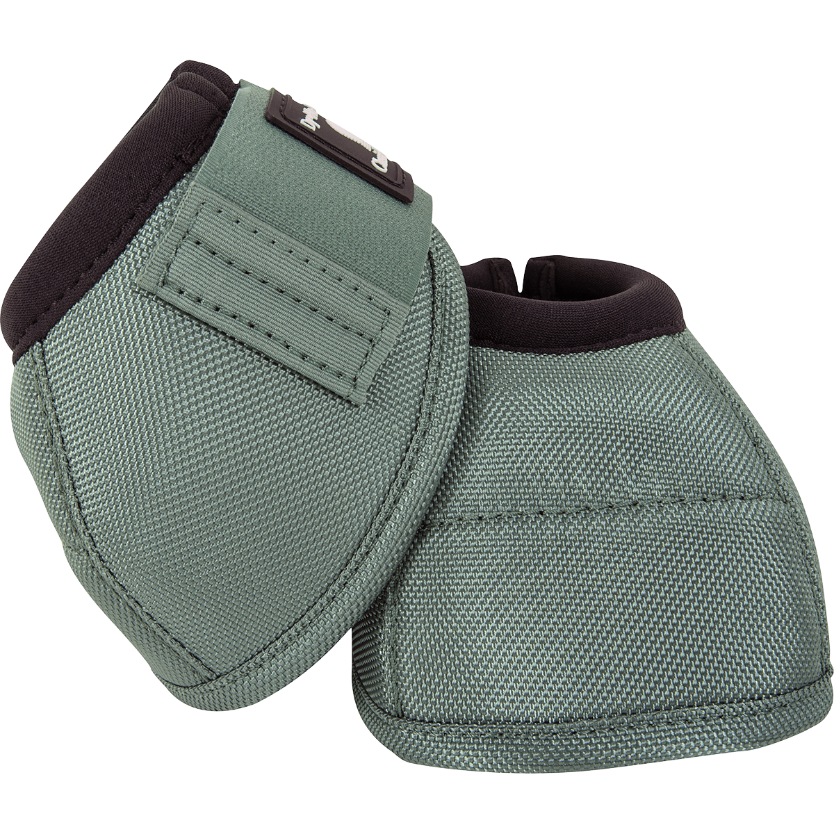 Classic Equine Dyno No Turn Bell Boots. A pair of spruce Dyno No Turn Bell Boots for horses with hook-and-loop closures and a contoured fit.