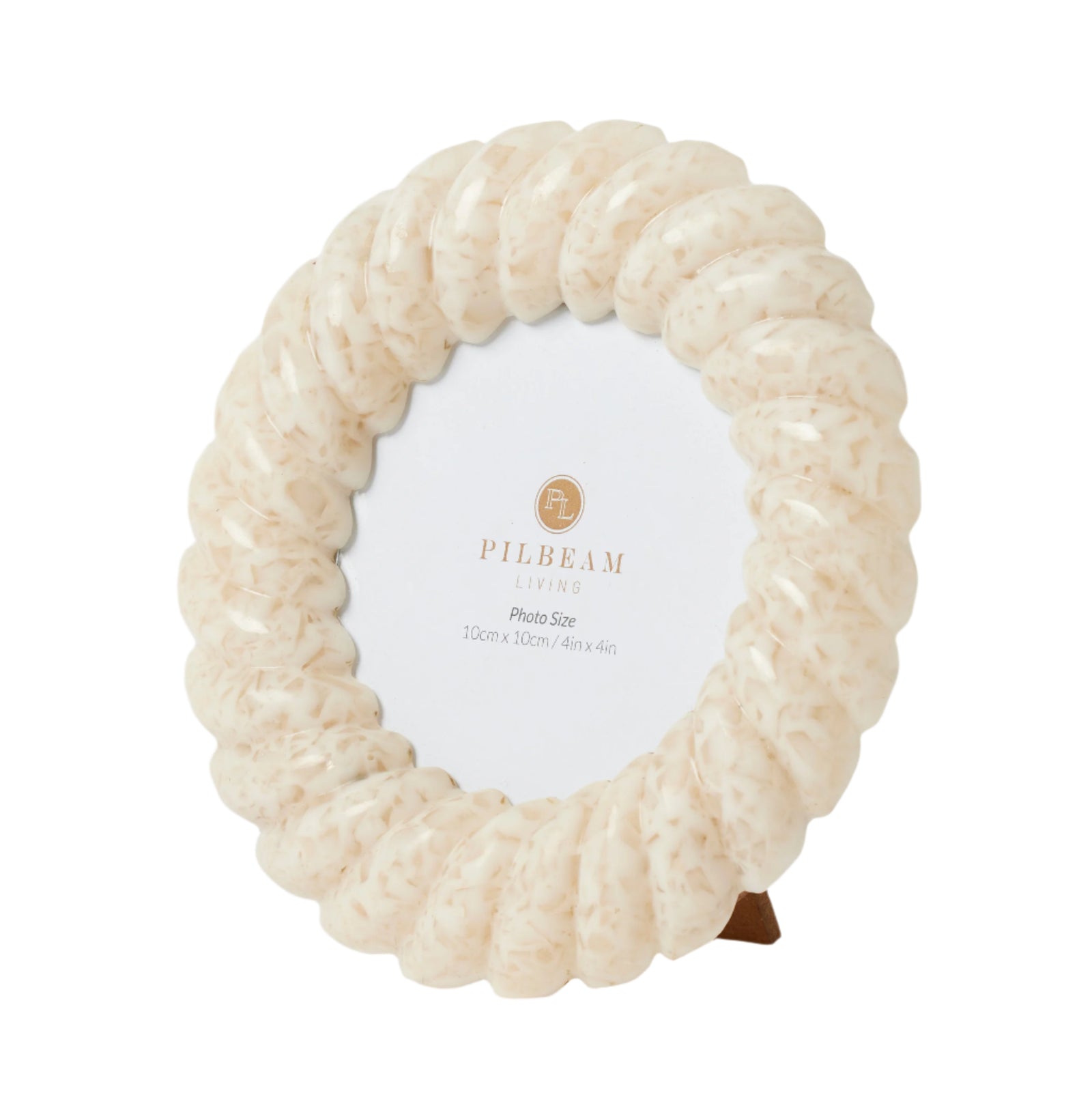 Meera 4 x 4 Round Photo Frame. Decorative photo frame with coral-like texture on a white background