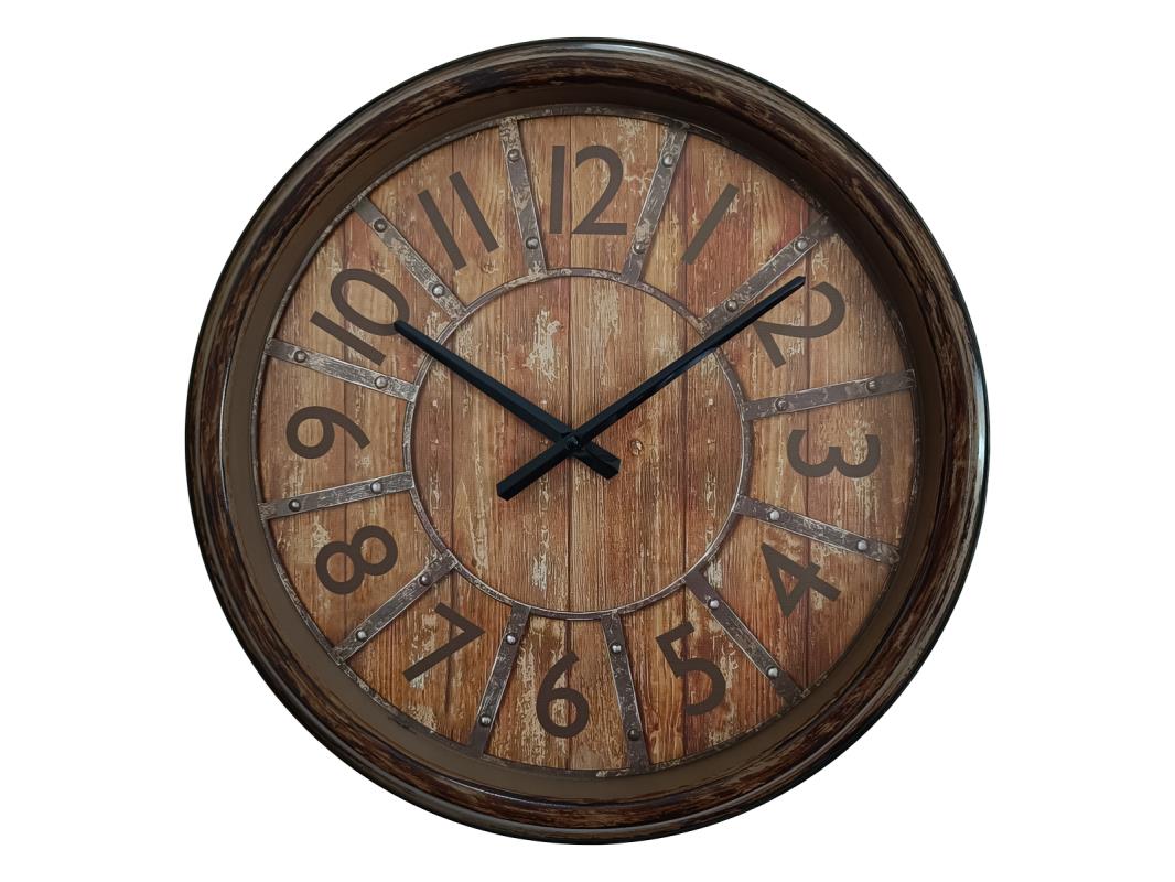 Malmar Antique Brown Clock with Numbers. Wooden clock with black hands on a white background
