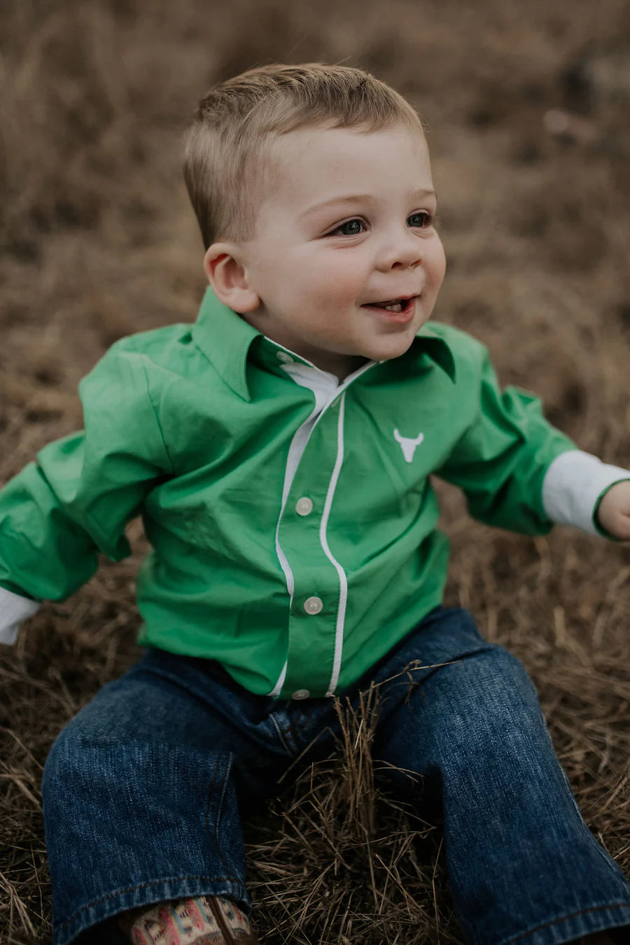 Little Windmill Clover Green & White Infant L/S Romper