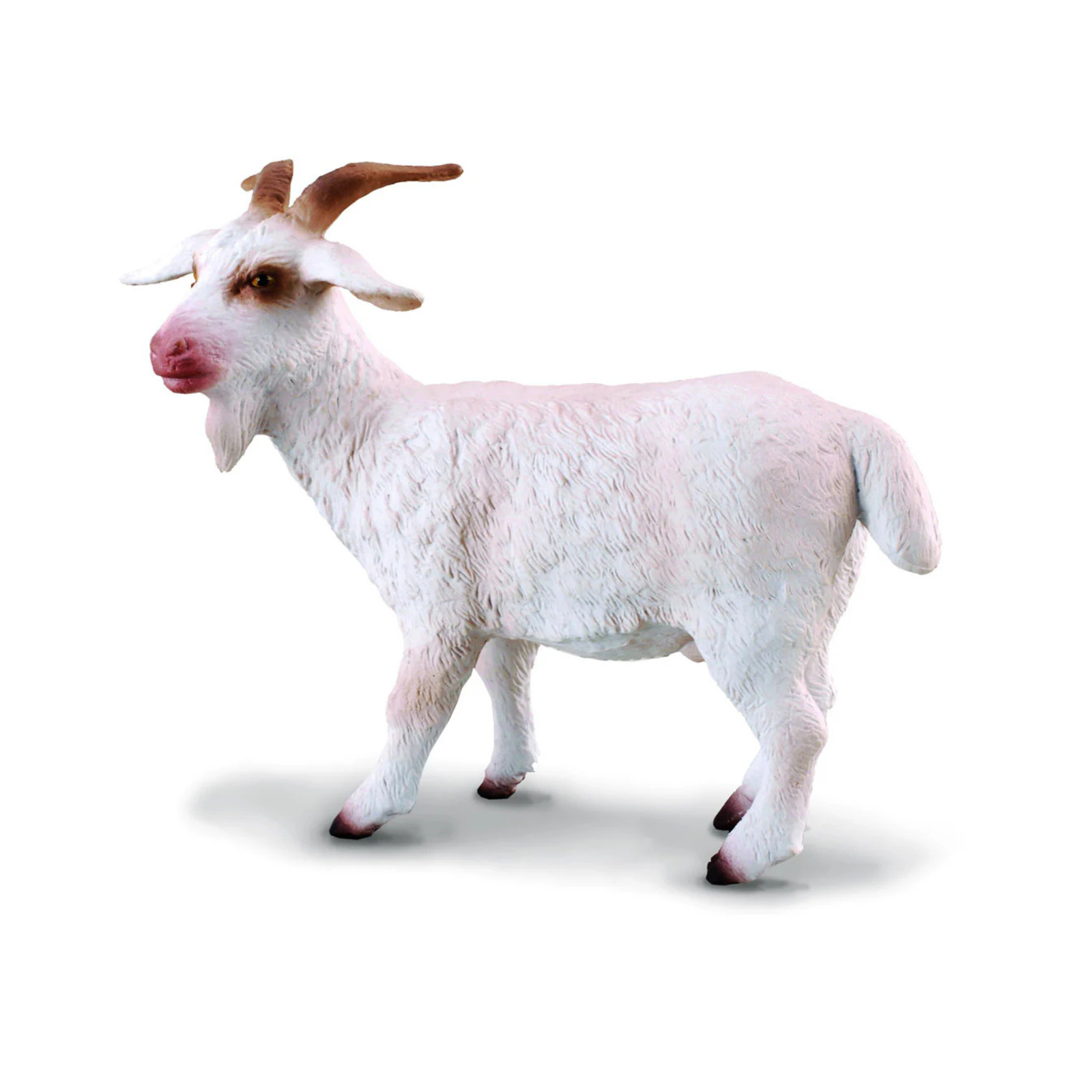 Collecta Billy Goat. White goat with brown horns on a white background