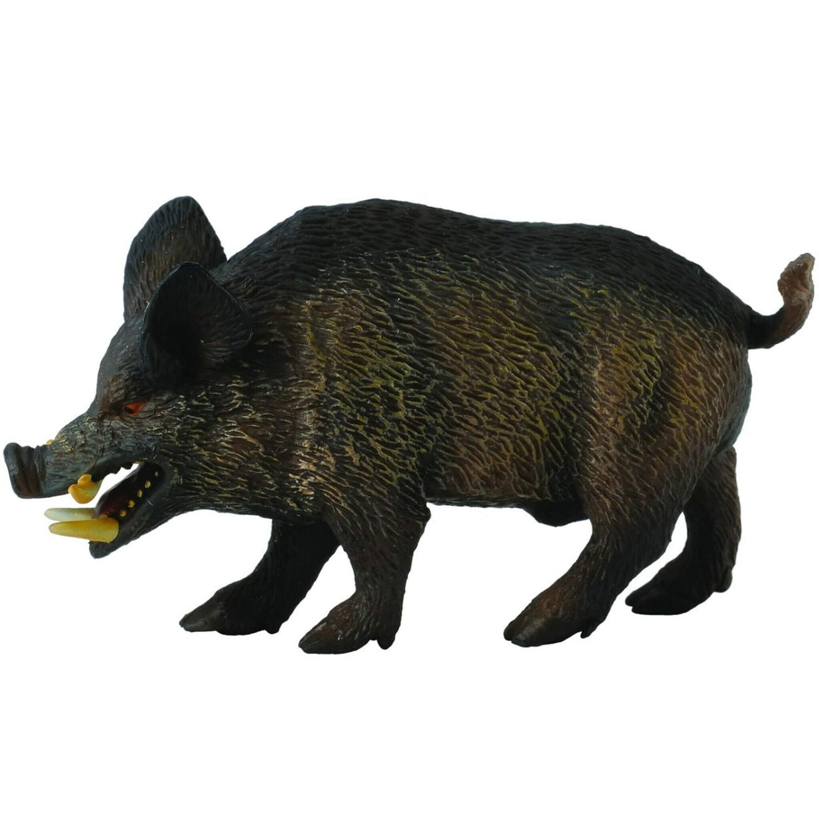 Collecta Wild Boar. A figurine of a wild boar with a predominantly dark brown color, showing detailed fur texture and a realistic expression.