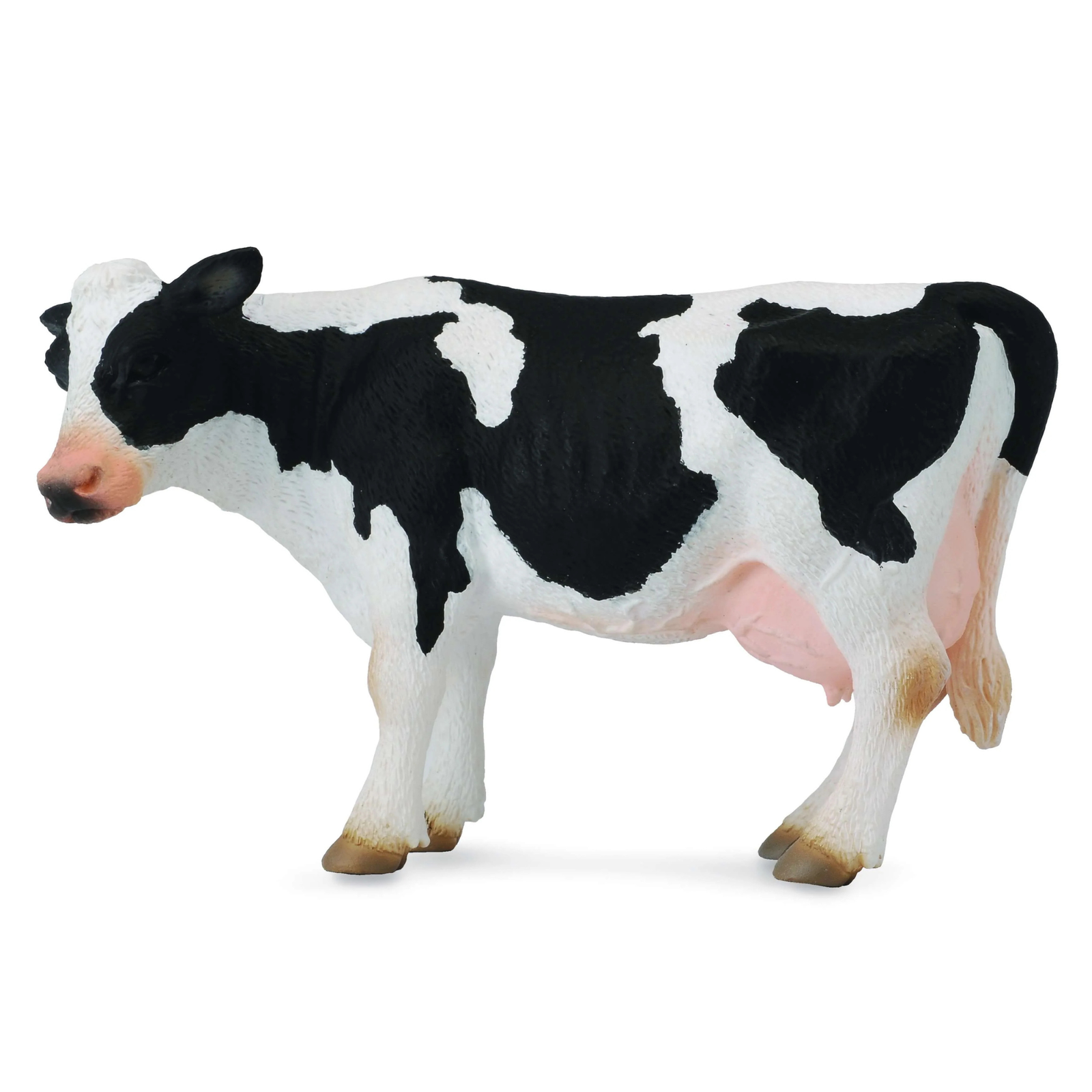 Collecta Fresian Cow. Black and white cow figurine on a white background