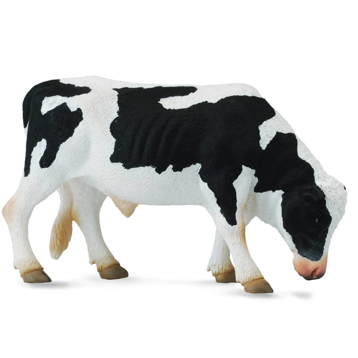 Collecta Fresian Bull. Black and white cow figurine on a white background