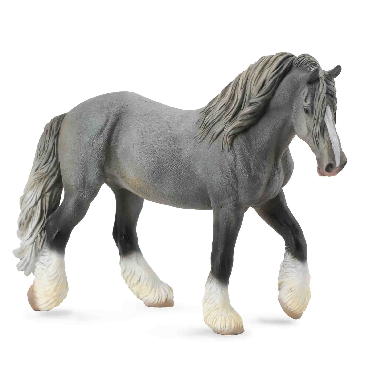Collecta Shire Horse Mare Grey. Gray horse figurine with a white mane on a white background