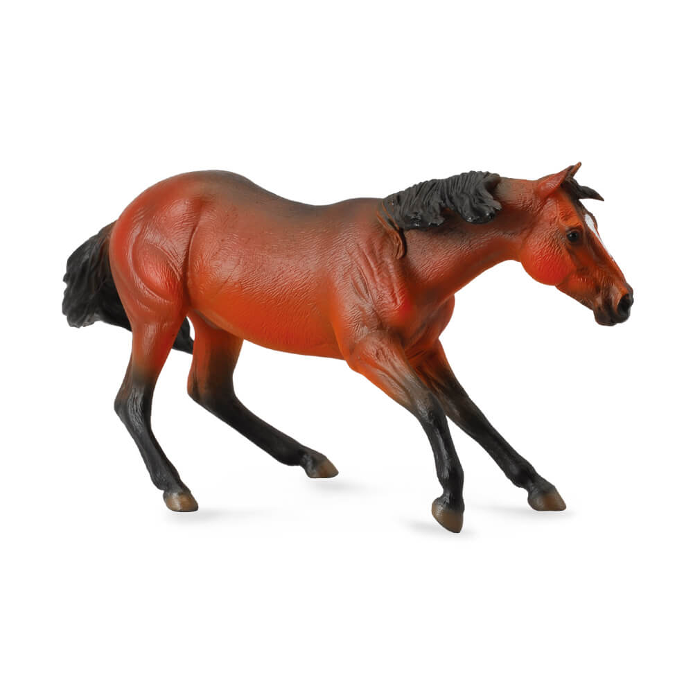 Collecta Bay Quarter Horse Stallion. A realistic Collecta Bay Quarter Horse Stallion toy figure with a bay coat, black mane and tail, positioned in a running stance.