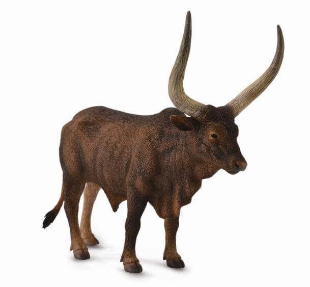 Collecta Ankole-Watusi Bull. A toy figurine of an Ankole-Watusi bull with a brown body and long, curved horns.
