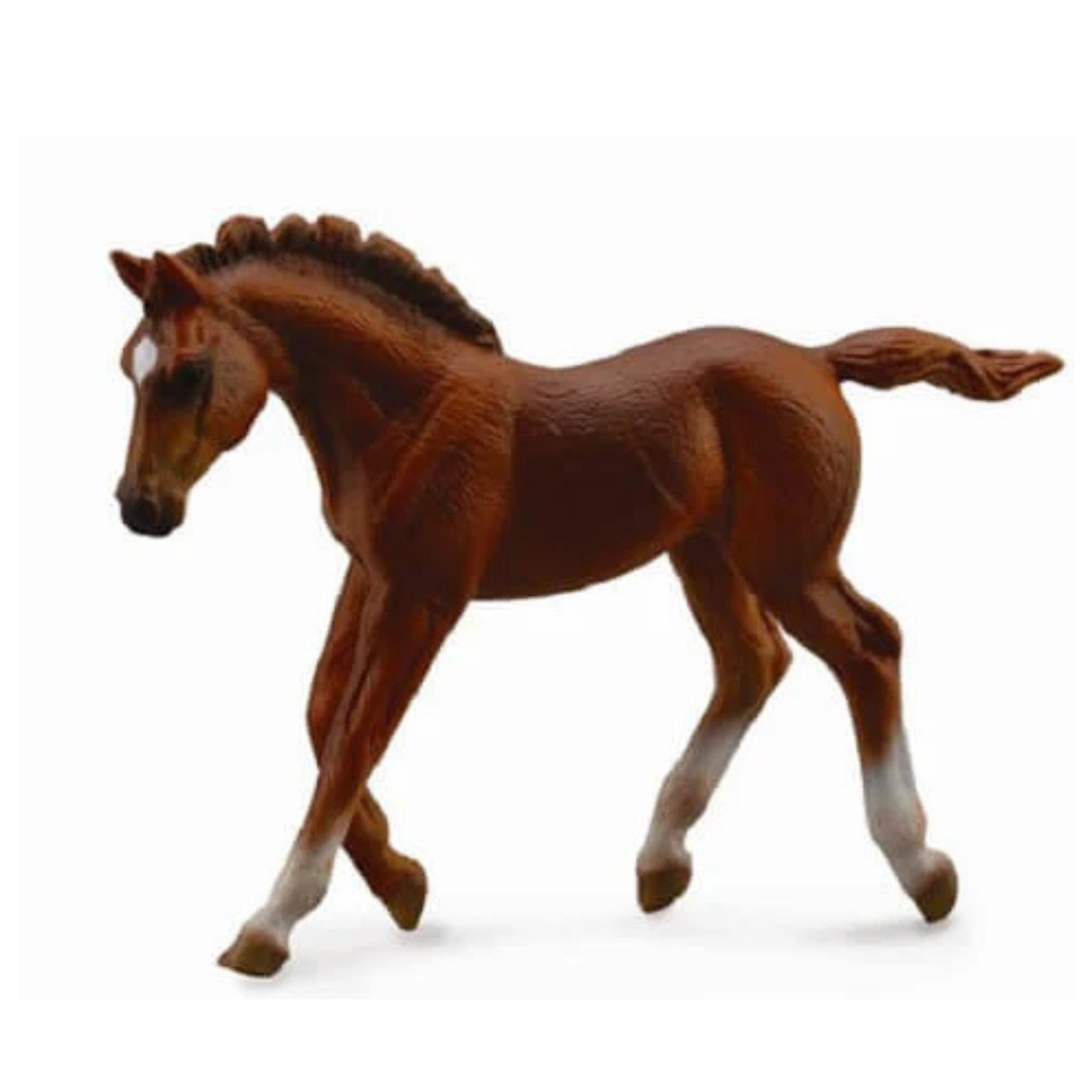 Collecta Thoroughbred Walking Foal. Brown horse figurine on a white background