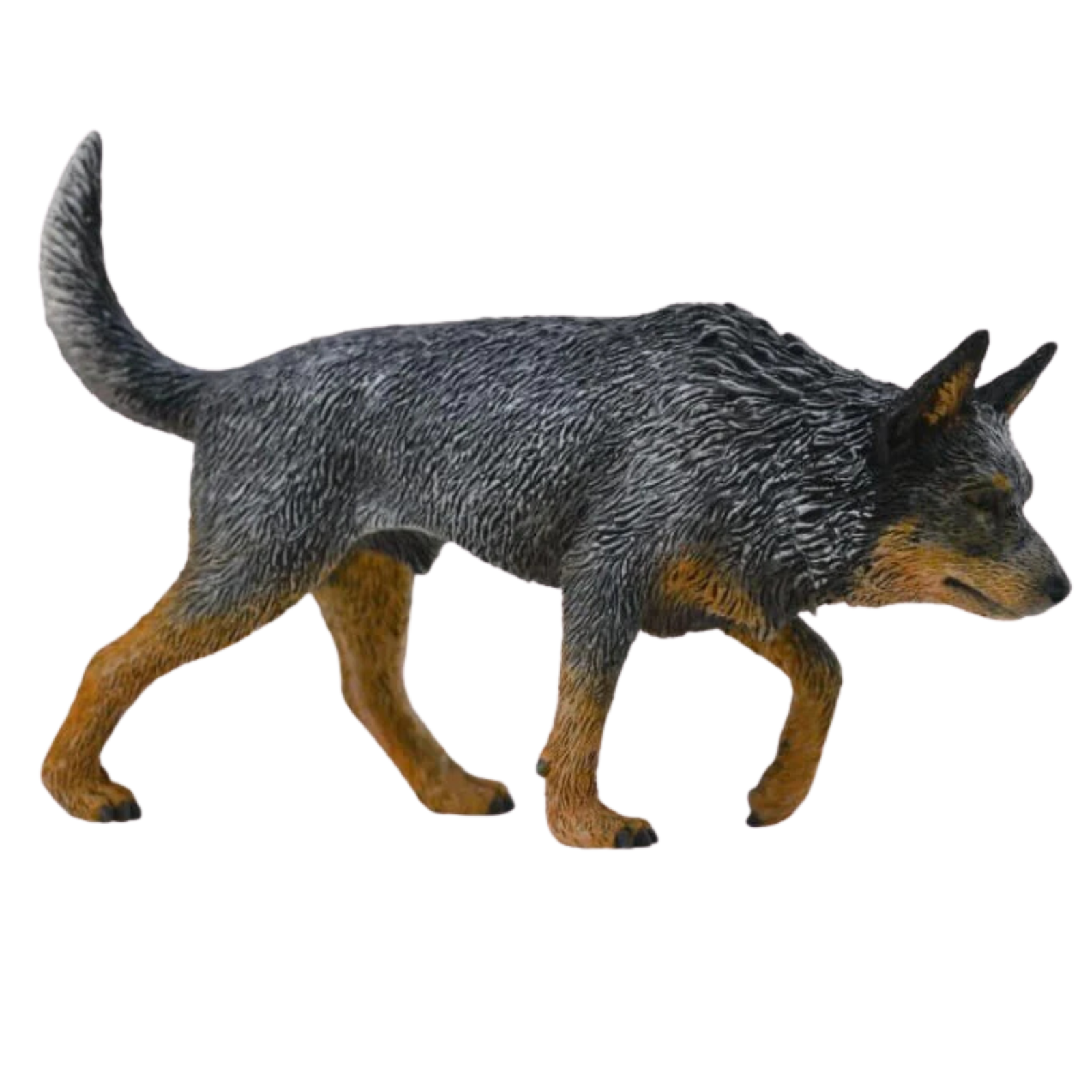 Collecta Australian Cattle Dog. Dog figurine with gray and brown fur on a white background