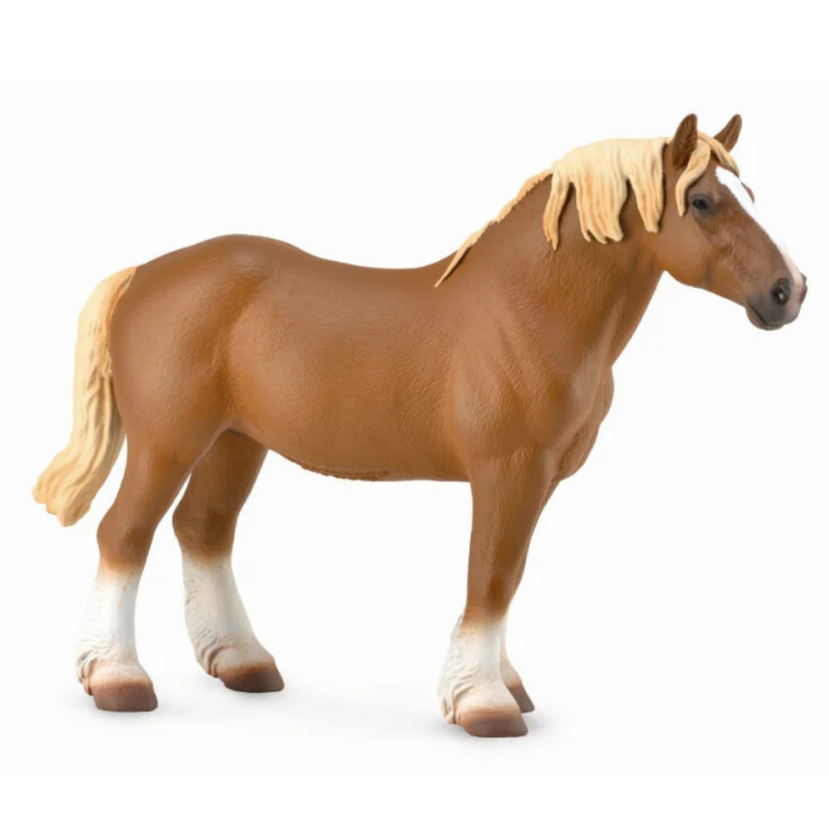 Collecta Belgian Mare Chestnut. Model horse with a blonde mane on a white background