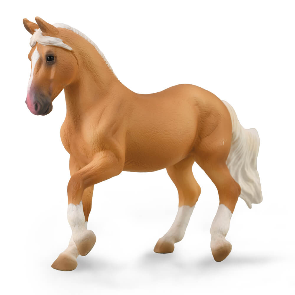 A Collecta Paso Fino Mare toy figure with a realistic coat, mane, and tail, predominantly beige and white in color, representing the breed's typical coloration.