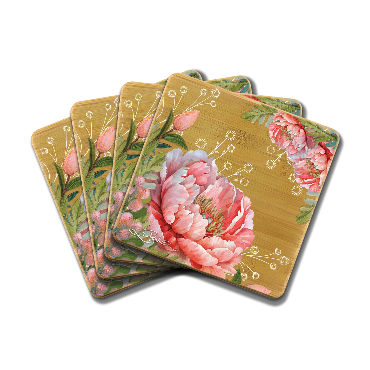 Lisa Pollock Coaster Set - Coral Peony