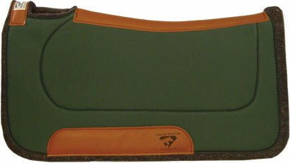 Diamond Wool 1/2" Contour Ranch Pad. Green and brown saddle pad with a logo on a white background