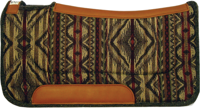 Diamond Wool 1/2" Contour Ranch Pad. A contoured ranch pad with a geometric pattern, made from wool felt and cotton canvas, with distressed leather accents.