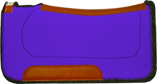 Diamond Wool 1/2" Contour Ranch Pad. Purple saddle pad with brown accents on a black background