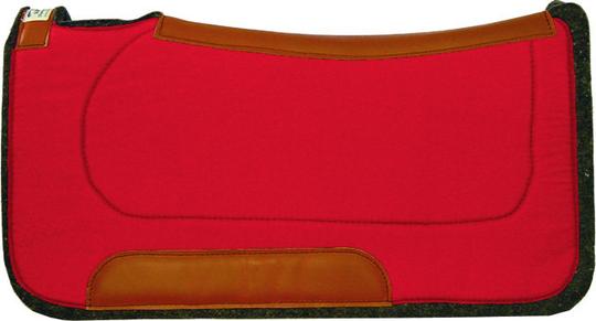 Diamond Wool 1/2" Contour Ranch Pad. Red saddle pad with brown accents on a black background