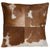 4 Panel Cowhide Cushion. Brown and white cowhide patterned pillow on a white background