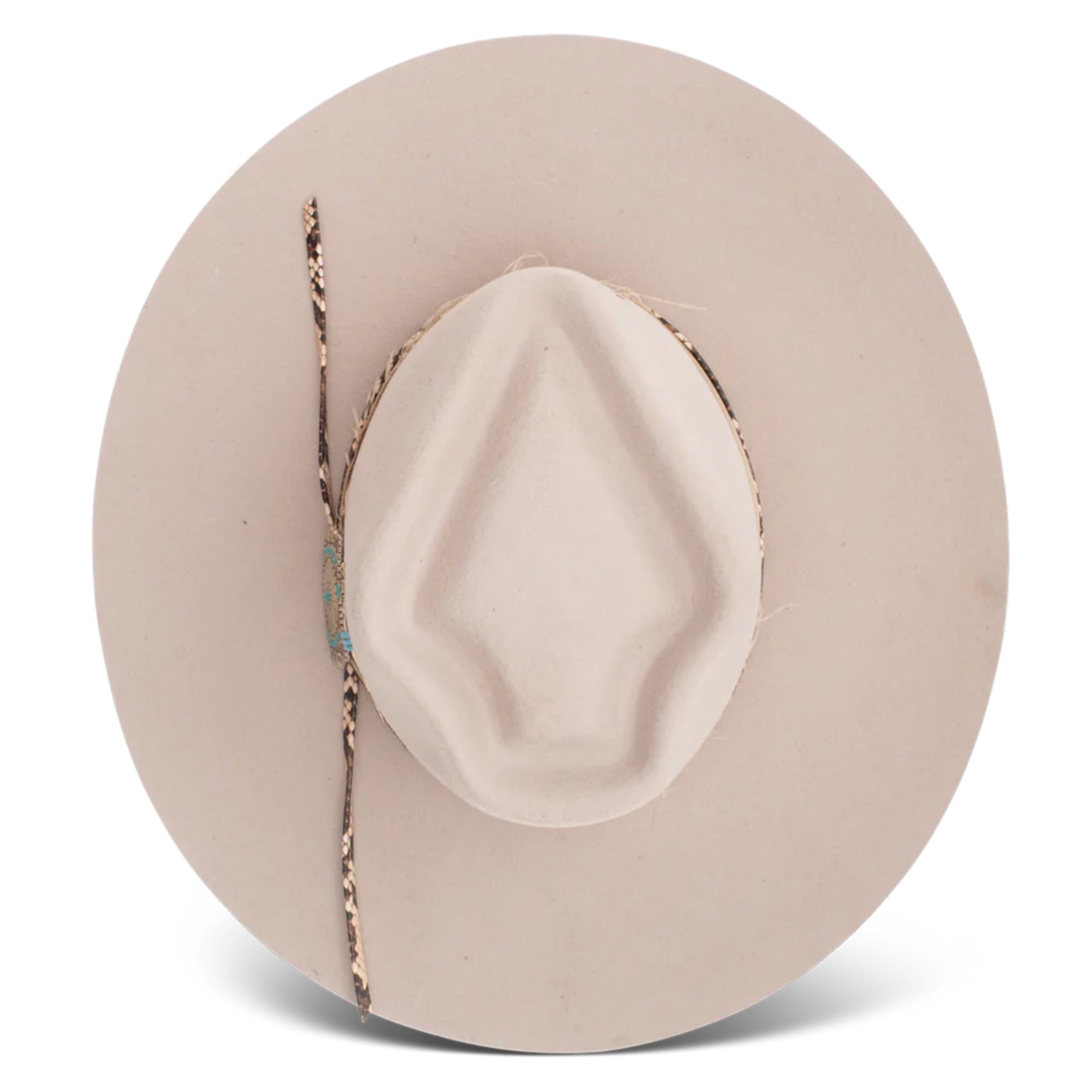 Charlie One Horse Spear Point Felt Cowboy Hat. Beige cowboy hat with a decorative band on a white background