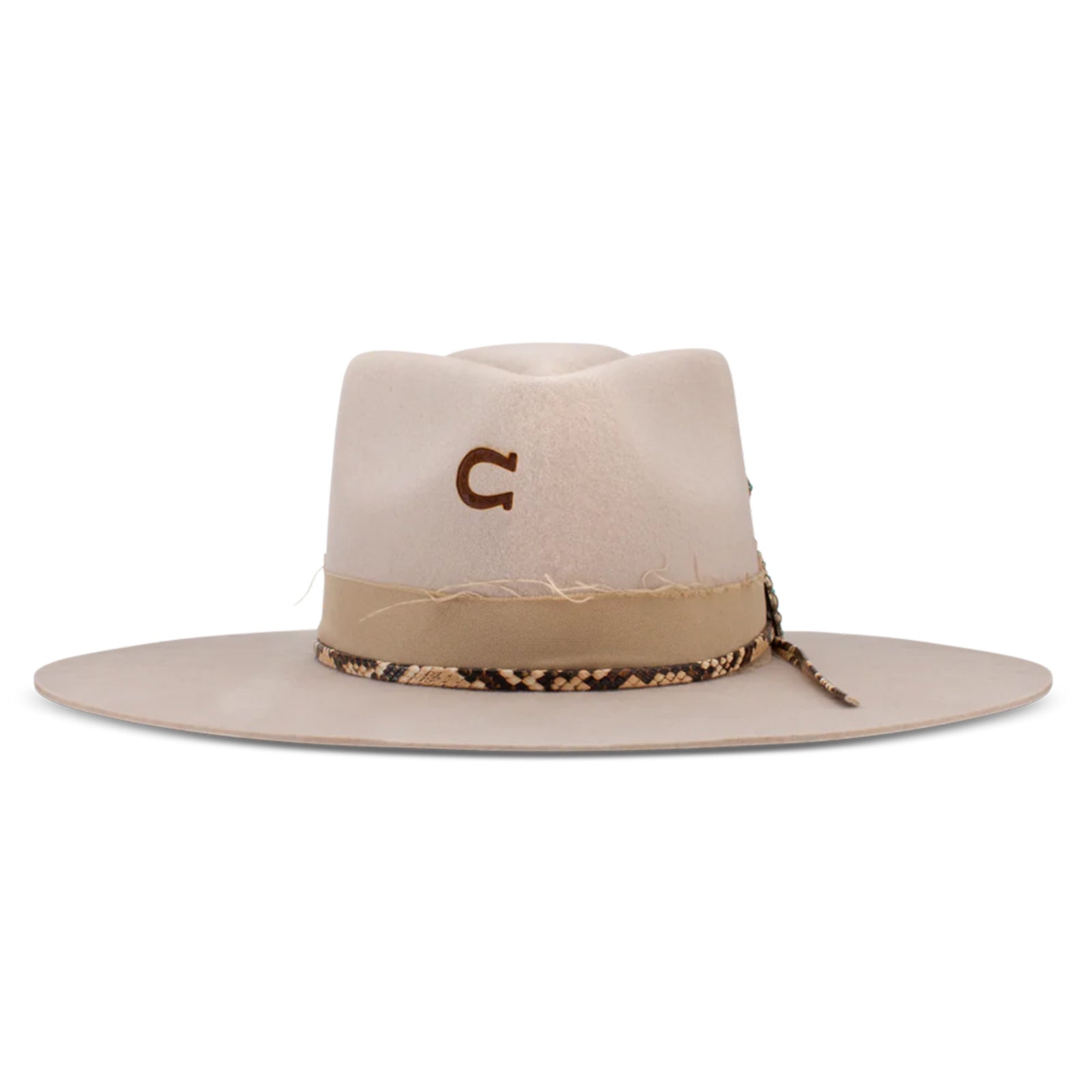Charlie One Horse Spear Point Felt Cowboy Hat. Beige cowboy hat with decorative band on a white background